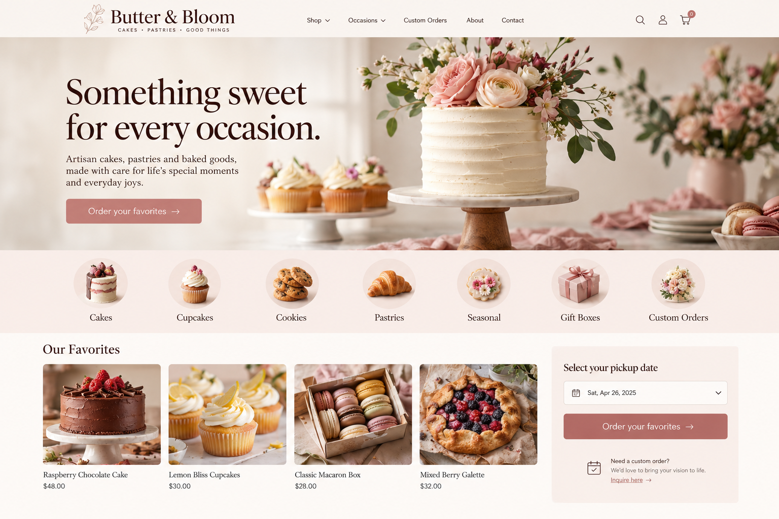 Butter & Bloom: an illustrative bakeries & specialty food homepage design