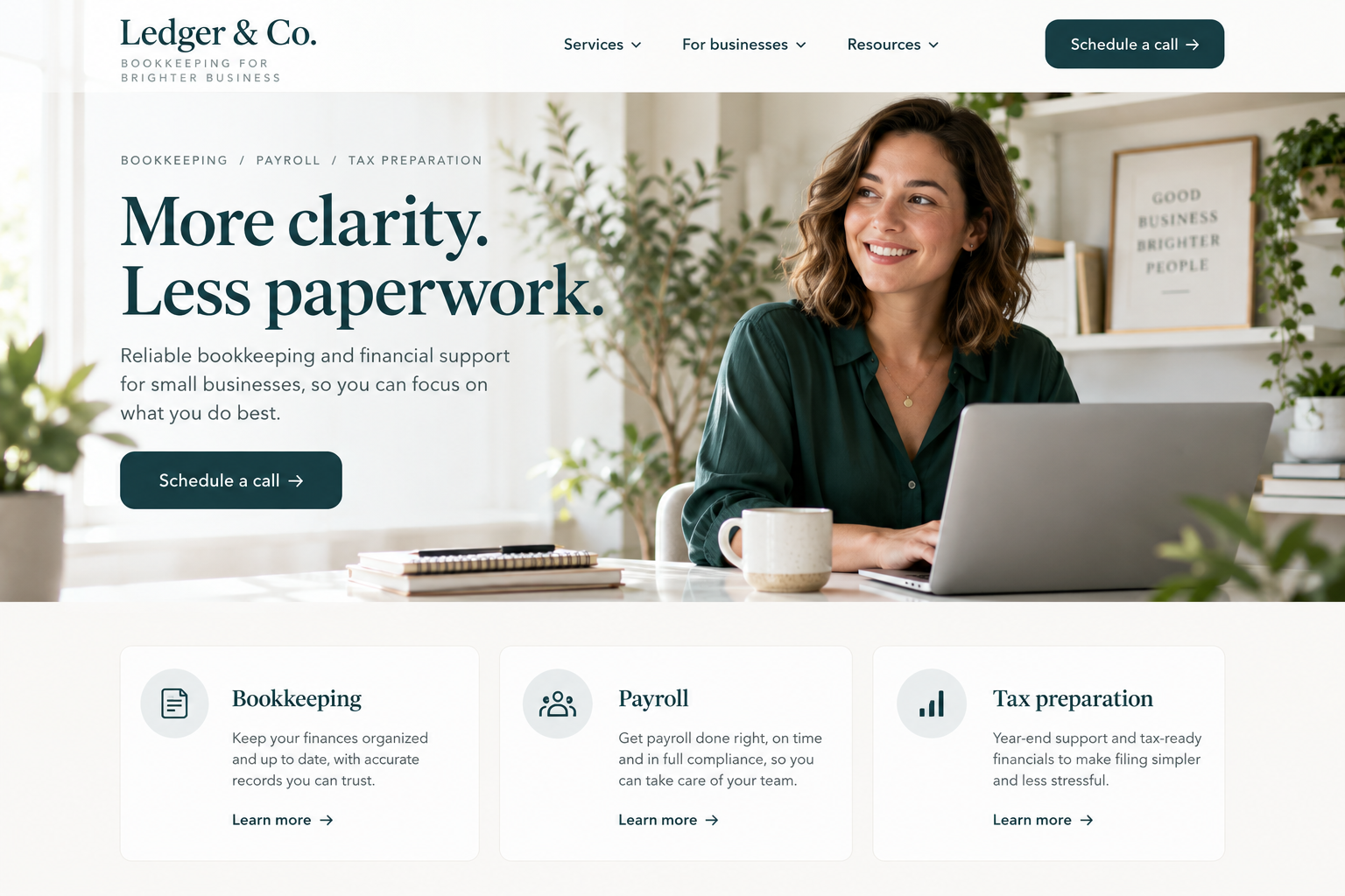 Ledger & Co.: an illustrative bookkeeping & accounting homepage design