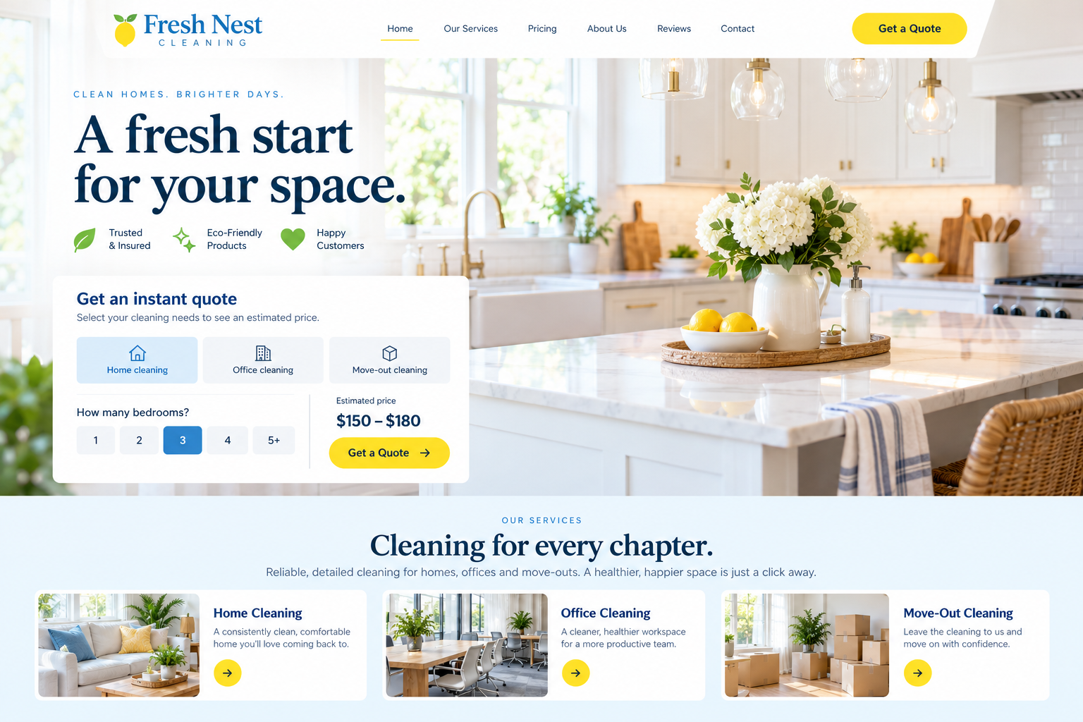 Fresh Nest Cleaning: an illustrative cleaning services homepage design