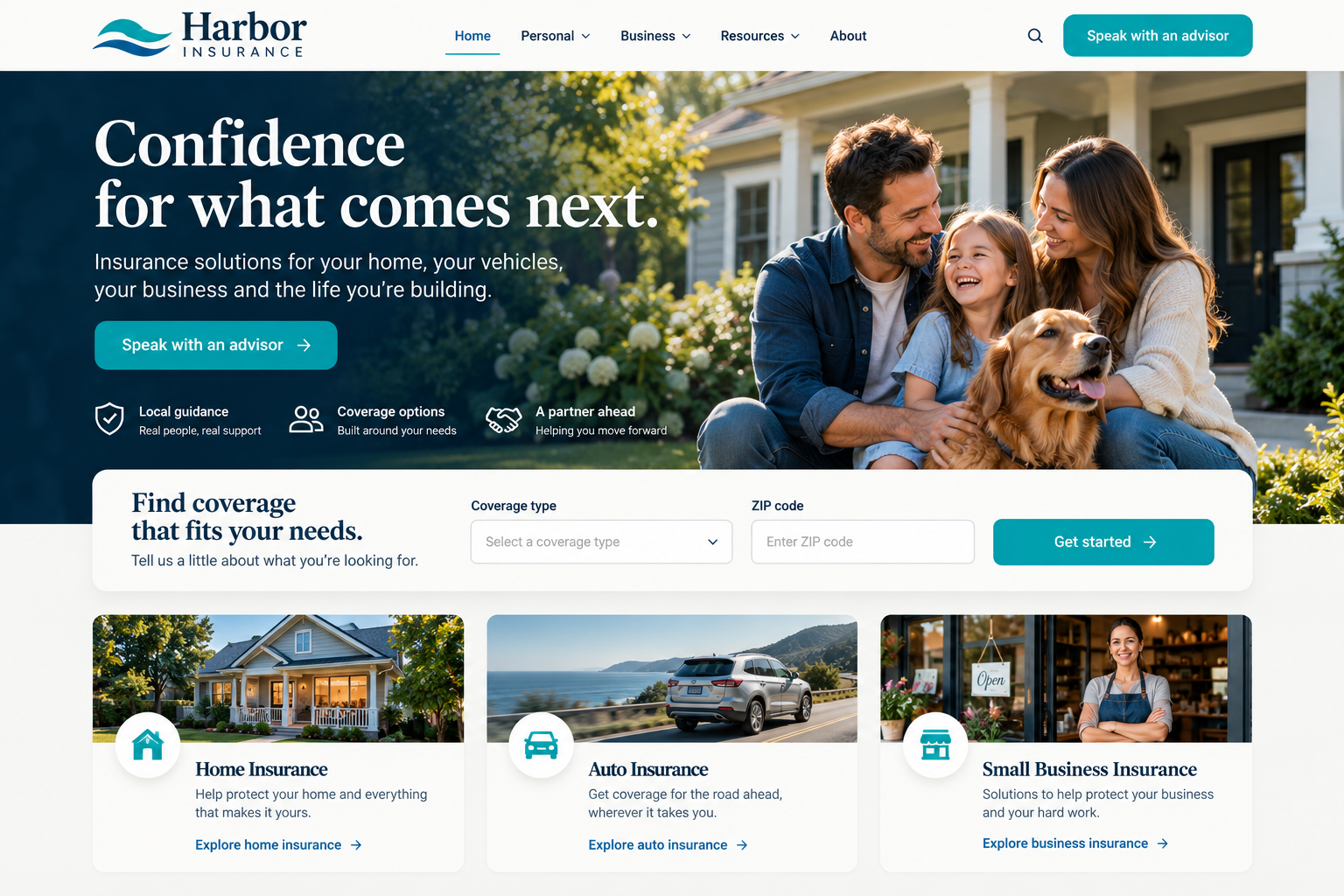Harbor Insurance: an illustrative independent insurance agencies homepage design