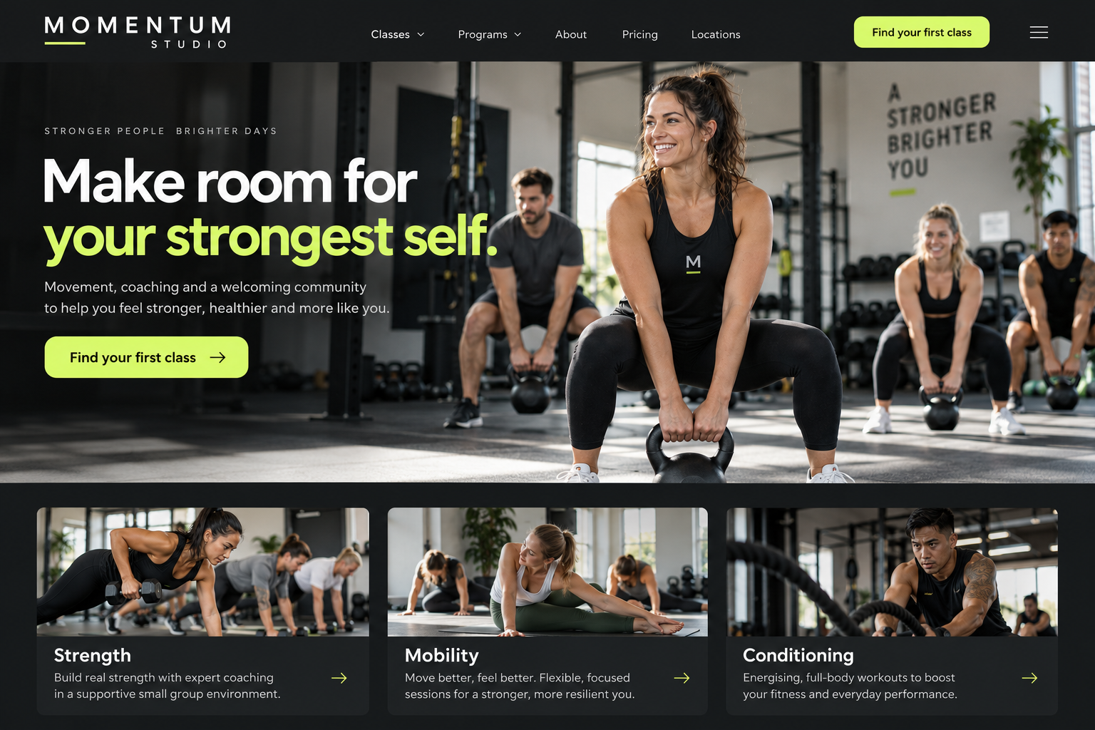 Momentum Studio: an illustrative fitness & coaching homepage design