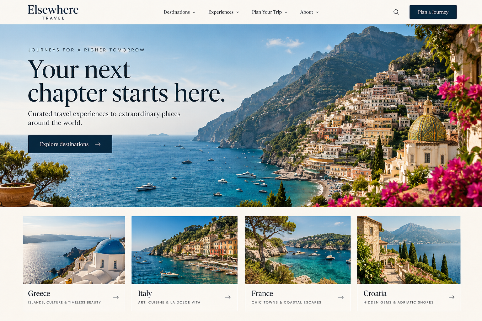 Elsewhere Travel: an illustrative travel & tourism homepage design
