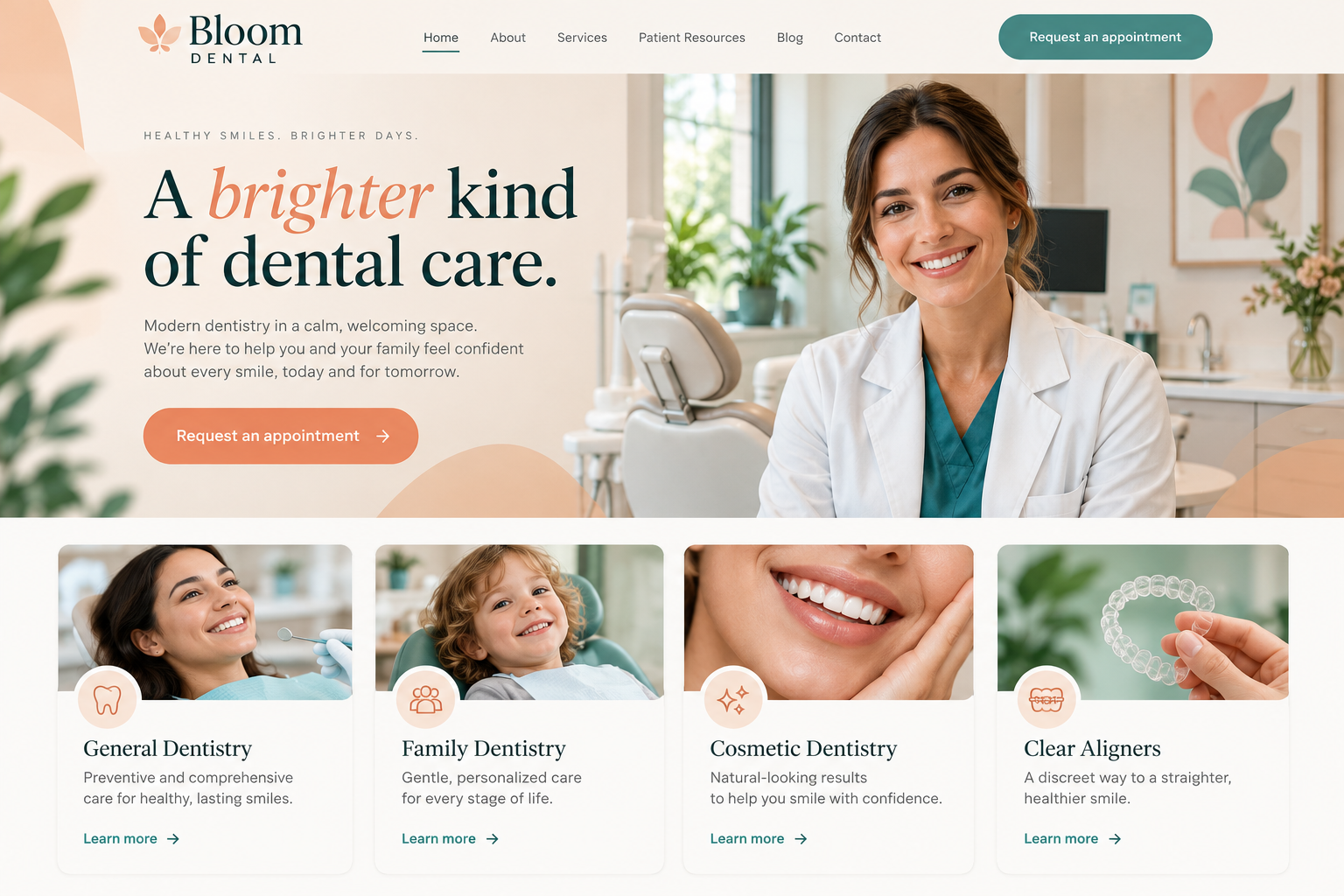 Bloom Dental: an illustrative dentistry homepage design