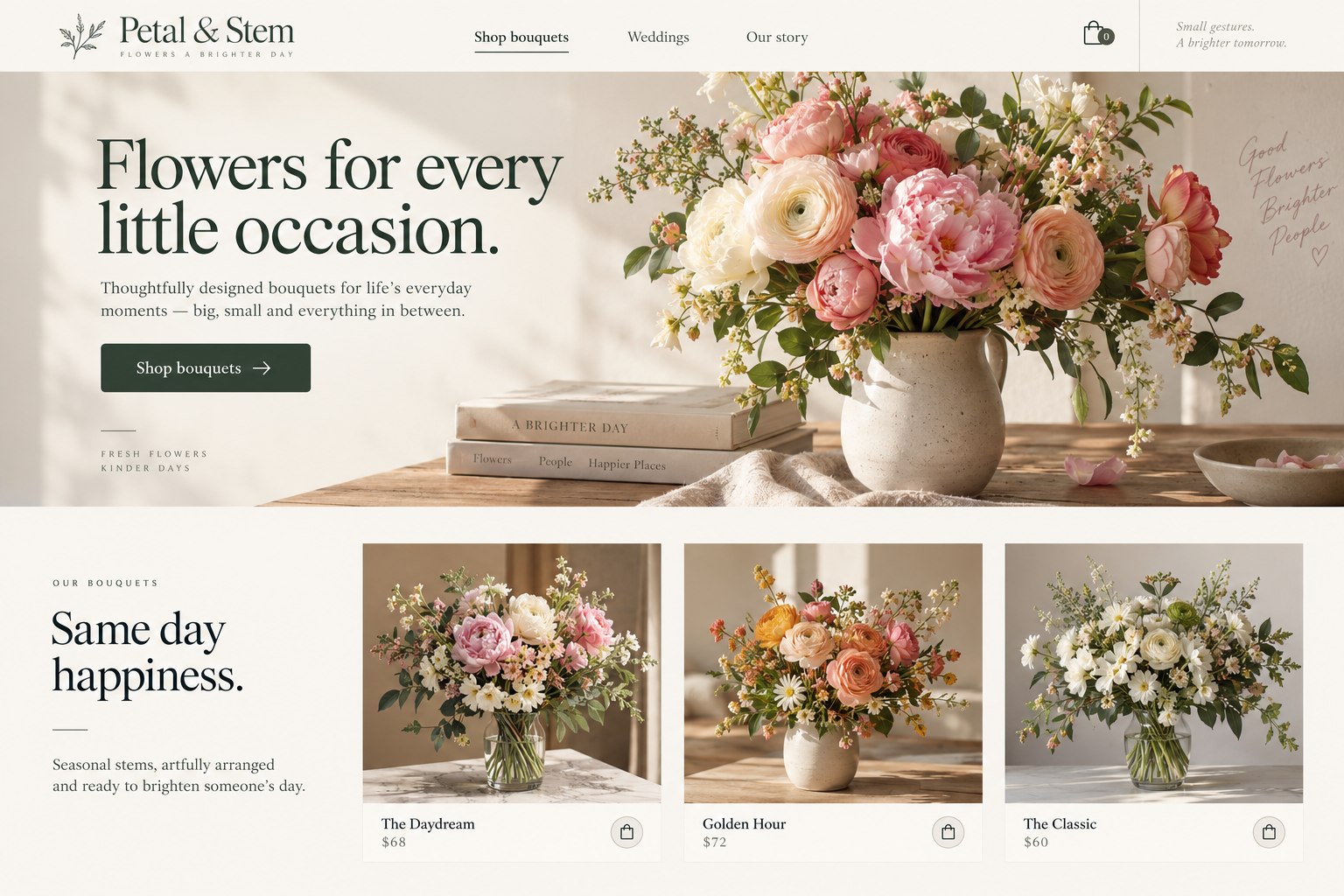 Petal & Stem: an illustrative florists & bouquet delivery homepage design