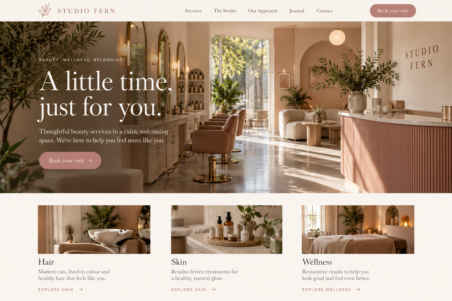 Studio Fern: an illustrative beauty & personal care homepage design